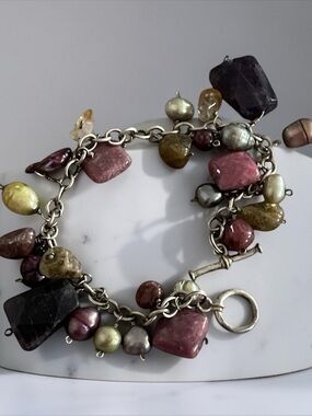 Vintage Sterling Pearl and Semi Precious Stone Bracelet 37,64g